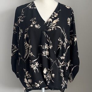 Floral Black and Cream Women's Top by West Kei Size XL